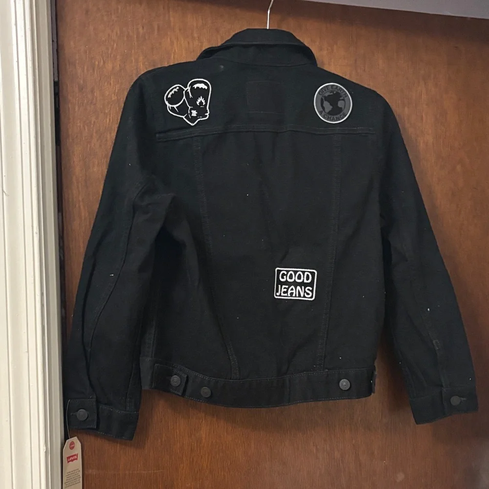Levi's Kids Black Denim Trucker Jacket with Patch Accents